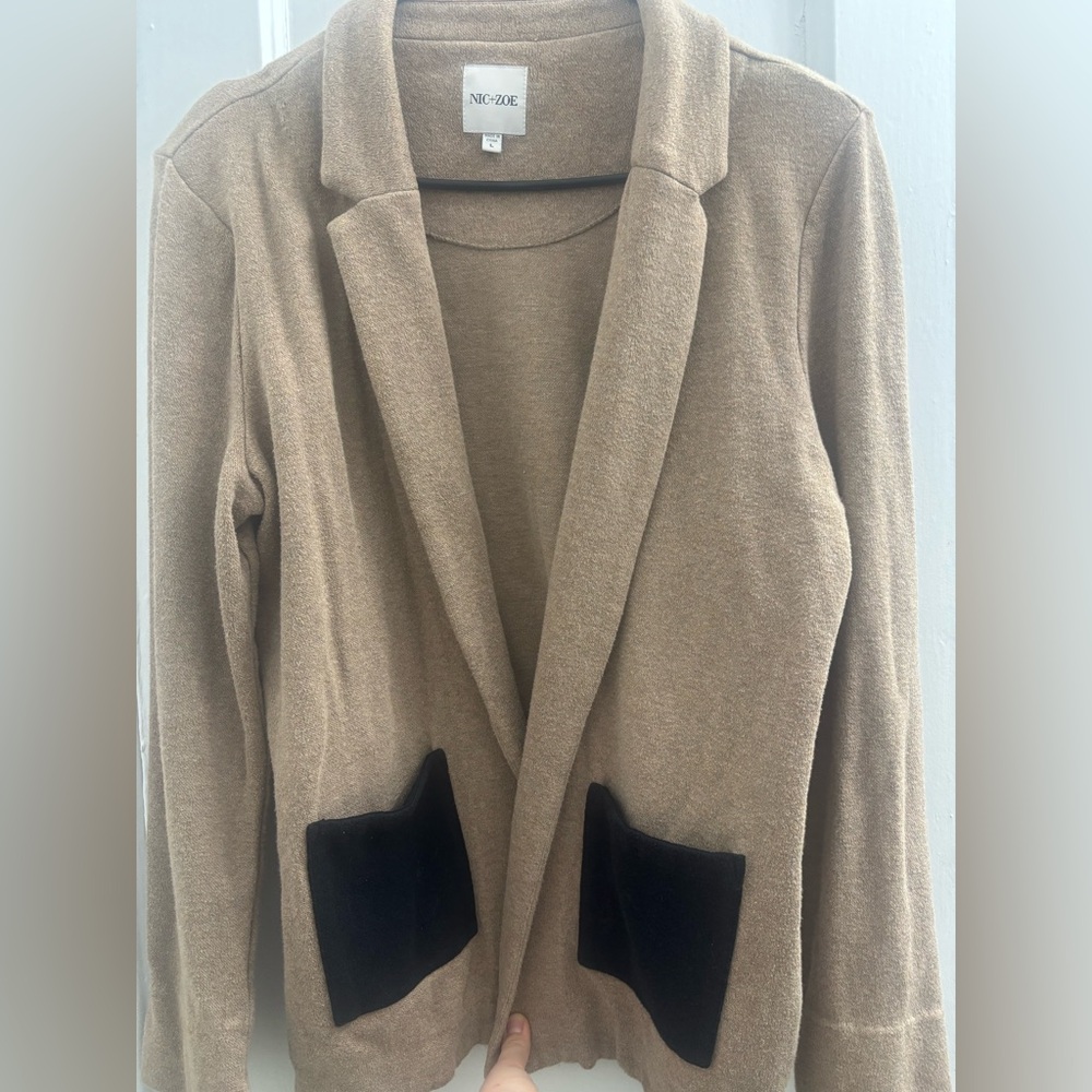 Tan Cotton Blazer with Black Pockets Women’s Large